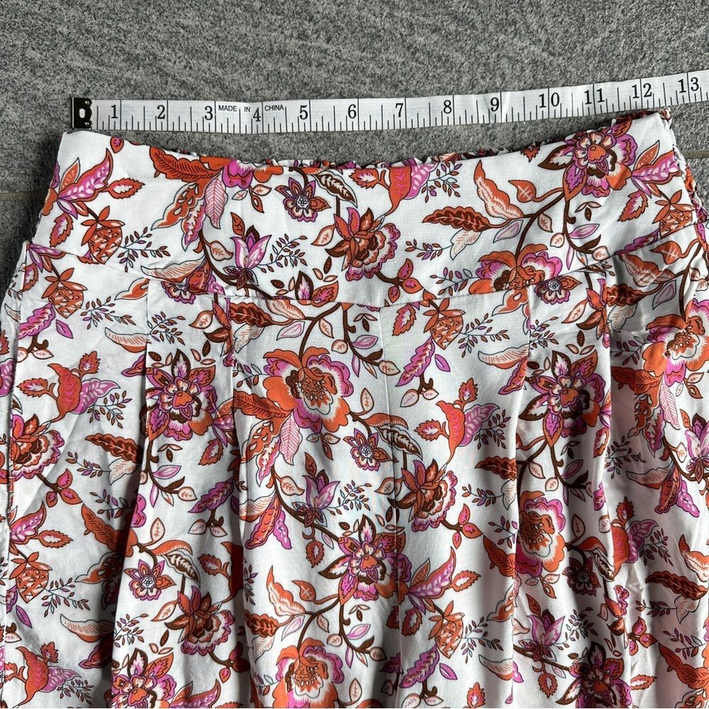 NWT Wide-Leg Pull-on Elastic Waist Flowy Boho Pants Pockets Orange Pink Floral S - Picture 13 of 16